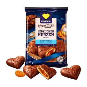 Edeka Herzstucke Lebkuchen Herzen Dark Chocolate Apricot Filled 150g (5.3oz)