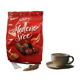 Pionir Honey Heart Cherry Filling Honey Cakes with Chocolate Coating, Serbian 150g (5.3oz)