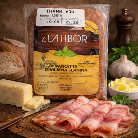 Zlatibor Pancetta Dimljena Slanina Hickory Smoked Bacon, Serbian Cured Meat