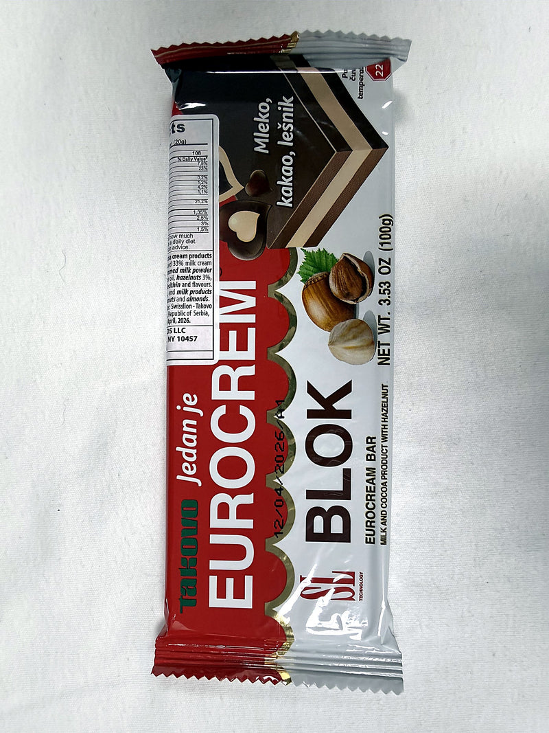 Swisslion Takovo Eurocrem Blok Milk Cocoa Hazelnut 100g (3.53oz)
