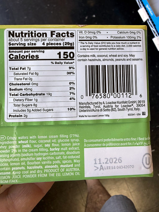 Loacker Wafer for Ice Cream Lemon 150g (5.3oz)