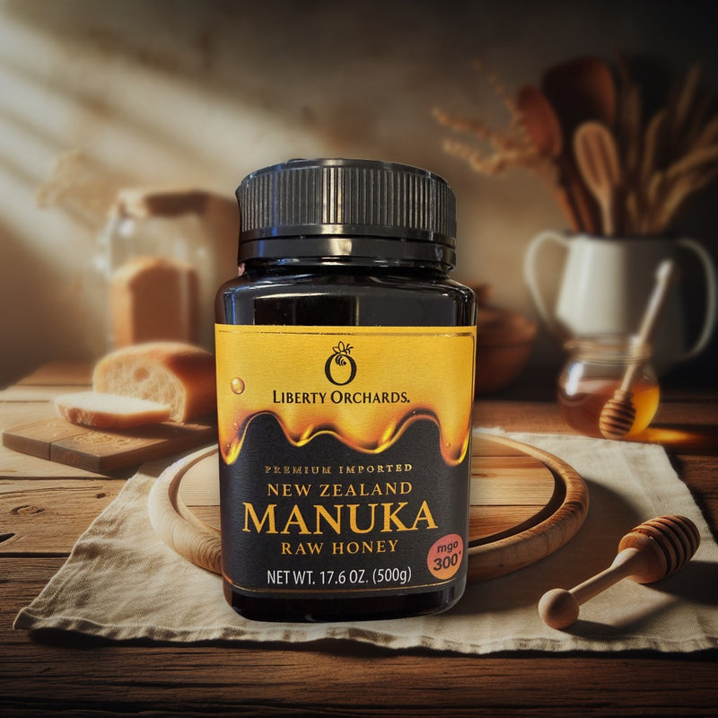 Liberty Orchards Premium Imported New Zealand Manuka Raw Honey Mgo 300+ 17.6 Oz. (500g)