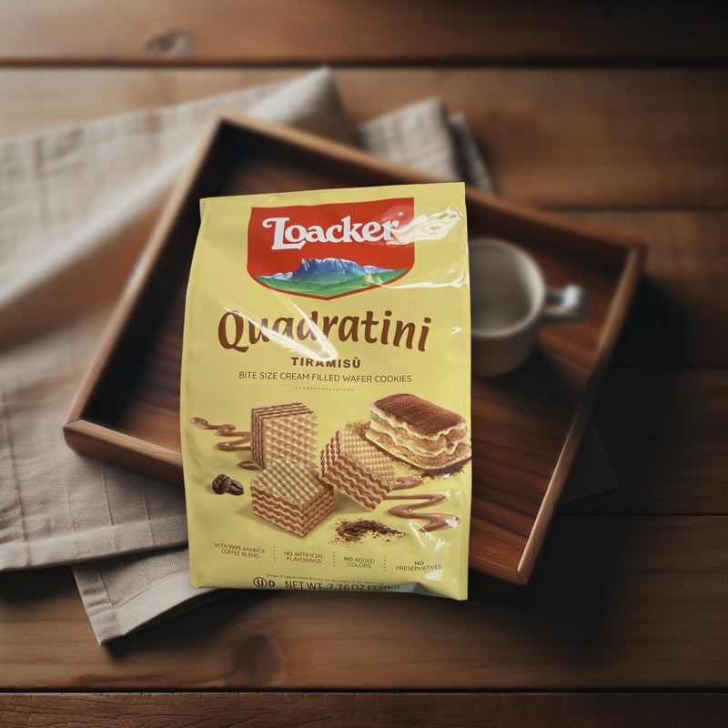 Loacker Quadratini Tiramisu Bite Size Cream Filled Wafer Cookies
