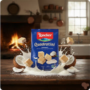 Loacker Quadratini Coconut Creme-Filled Wafer Cookies 250 g — authentic snack from Italy | Hamilton Euromarket