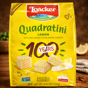 Loacker Quadratini Lemon Creme-Filled Wafer Cookies 250 g — authentic snack from Italy | Hamilton Euromarket