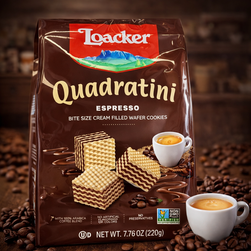 Loacker Quadratini Espresso Wafer Cookies 220 g (7.76 oz)