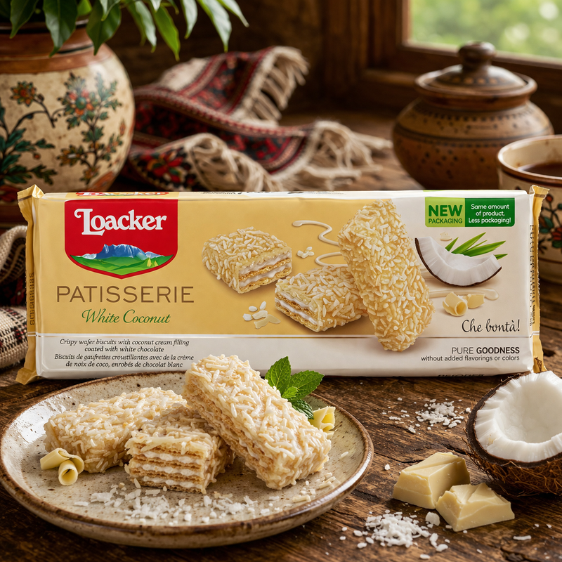 Loacker Patisserie White Coconut Wafers 100 g — authentic snacks-sweets from Italy | Hamilton Euromarket