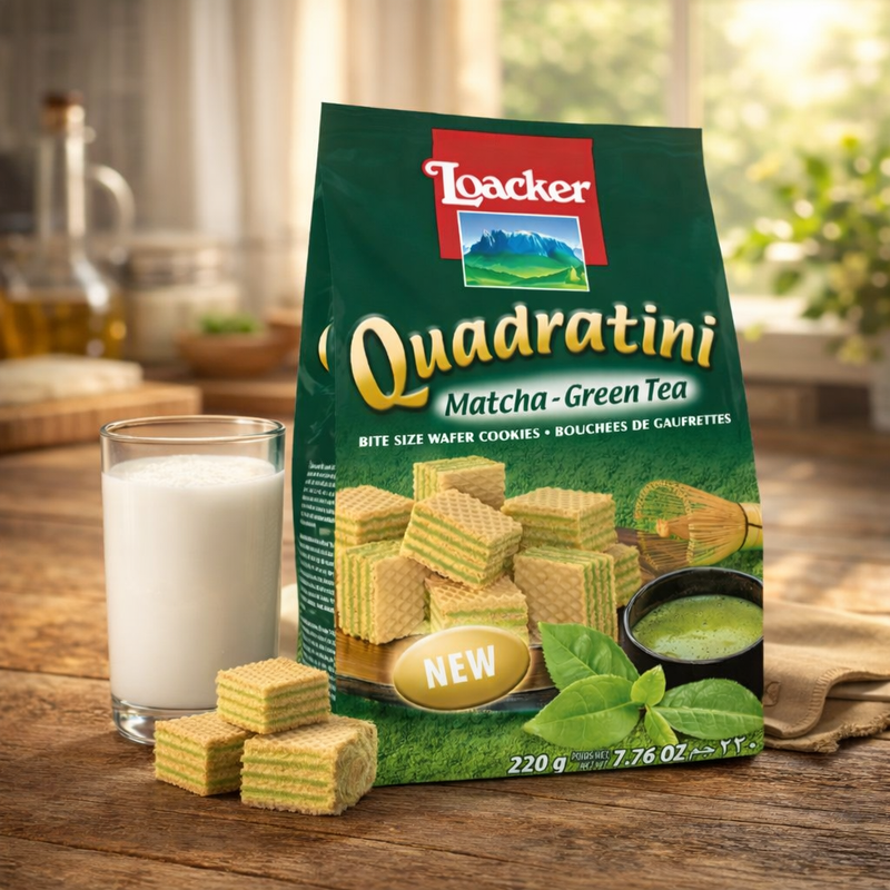 Loacker Quadratini Matcha Green Tea Wafer Cookies 220 g