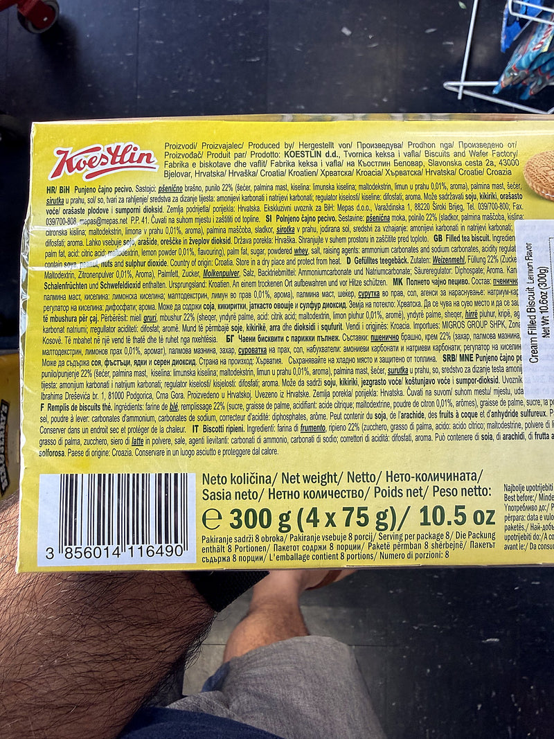 Koestlin Paris Lemon Filled Tea Biscuits, Croatian 300g (10.5oz)