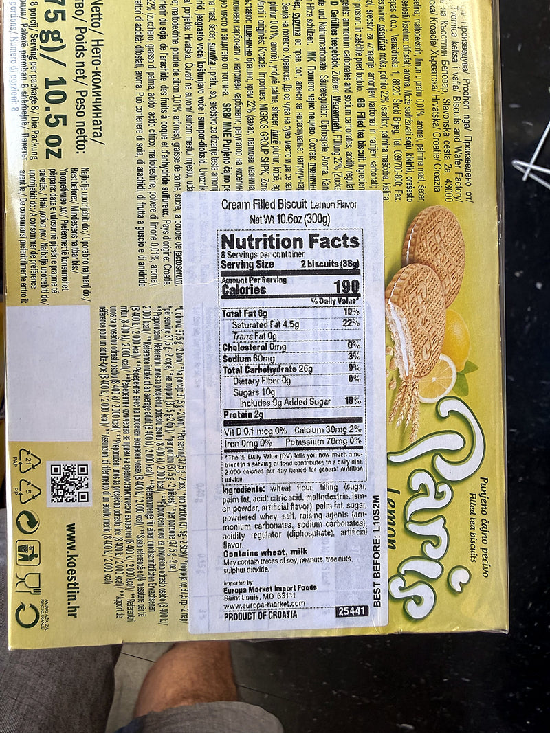 Koestlin Paris Lemon Filled Tea Biscuits, Croatian 300g (10.5oz)