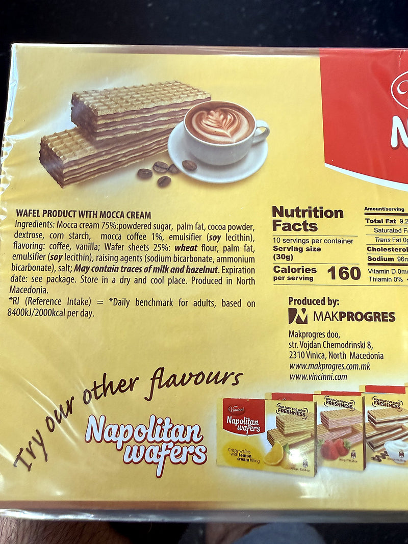 Vincinni Napolitan Wafers Mocca Cream 300g (10.58oz)