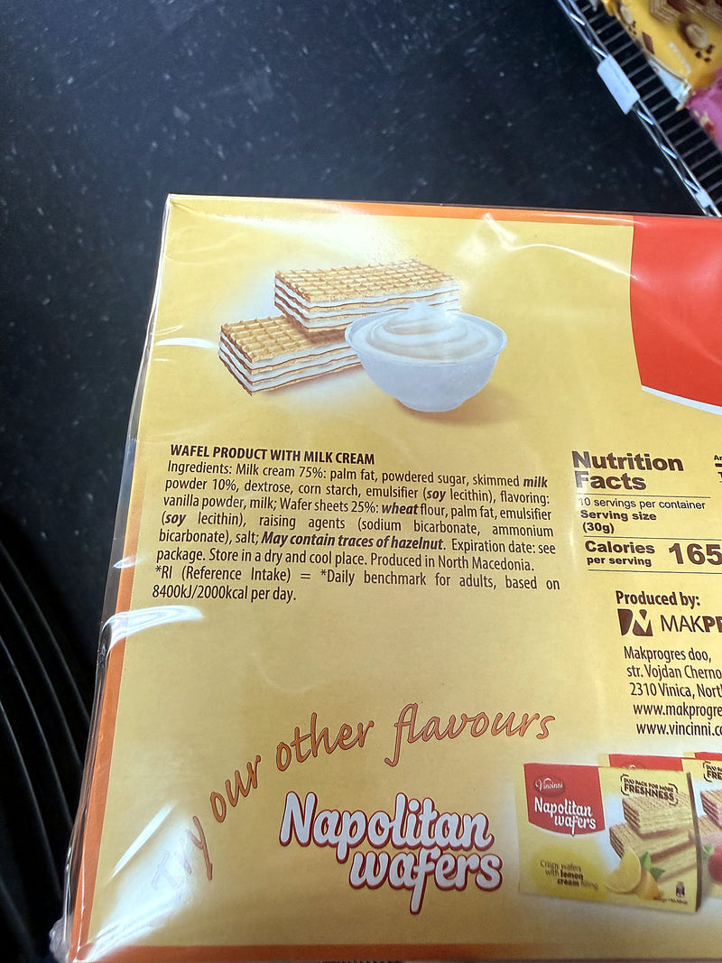 Vincinni Napolitan Wafers Milk Cream 300g (10.58oz)
