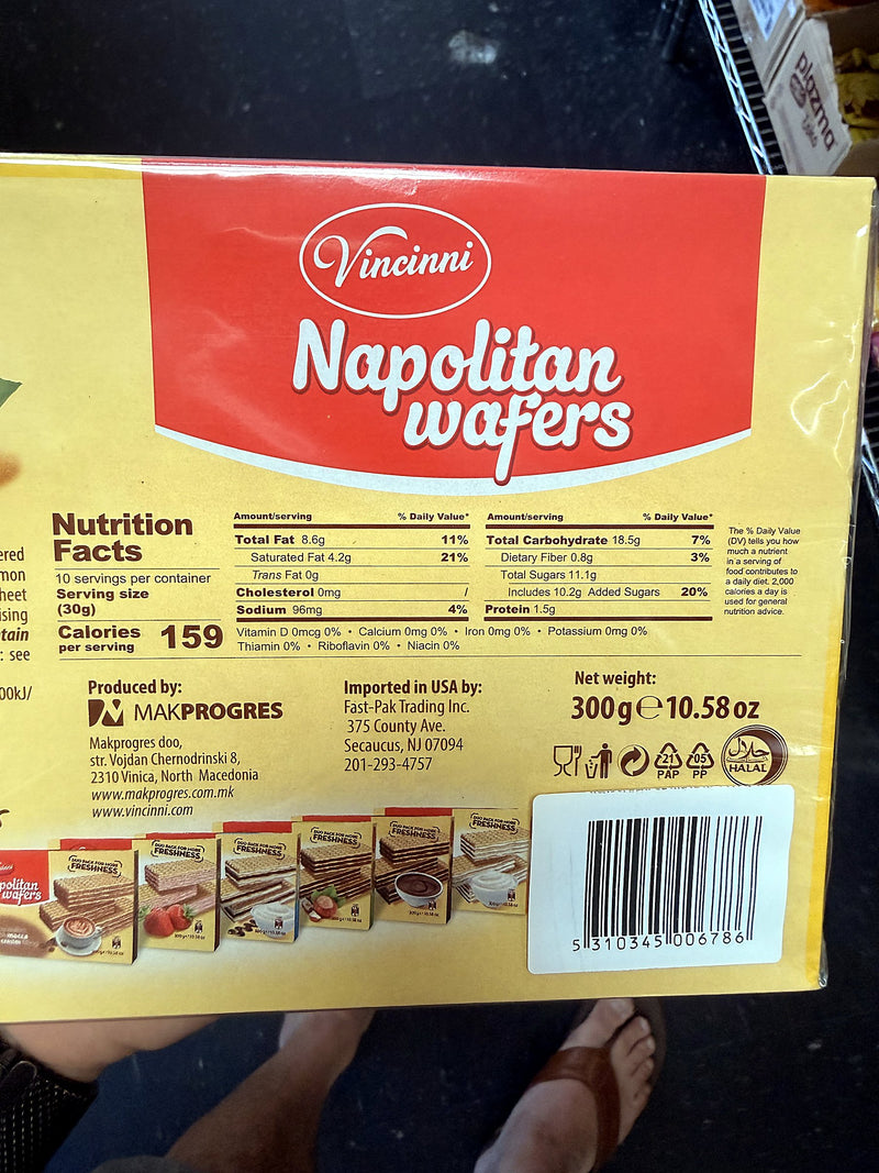 Vincinni Napolitan Wafers Lemon Cream 300g (10.58oz)