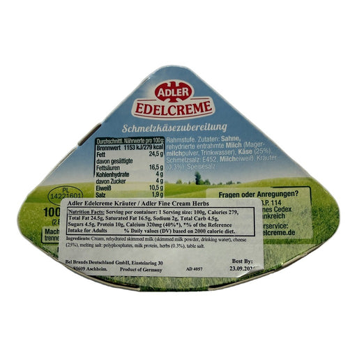 Adler Edelcreme Herbs Processed Cheese Spread 57% Fat in Dry Matter 100g (3.5oz) | HE gallery 3073781190458 #2
