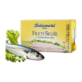 Delamaris Mackerel Fillets in Sunflower Oil, Slovenian 125g (4.4oz)