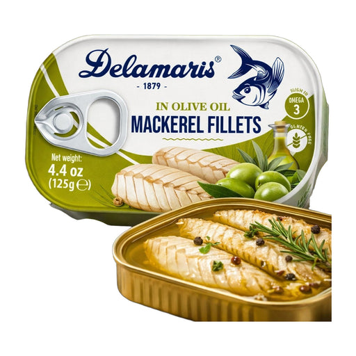 Delamaris Mackerel Fillets in Olive Oil 125 g | Hamilton Euromarket