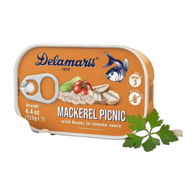 Delamaris Picnic Mackerel with Beans in Tomato Sauce, Slovenian 125g (4.4oz)