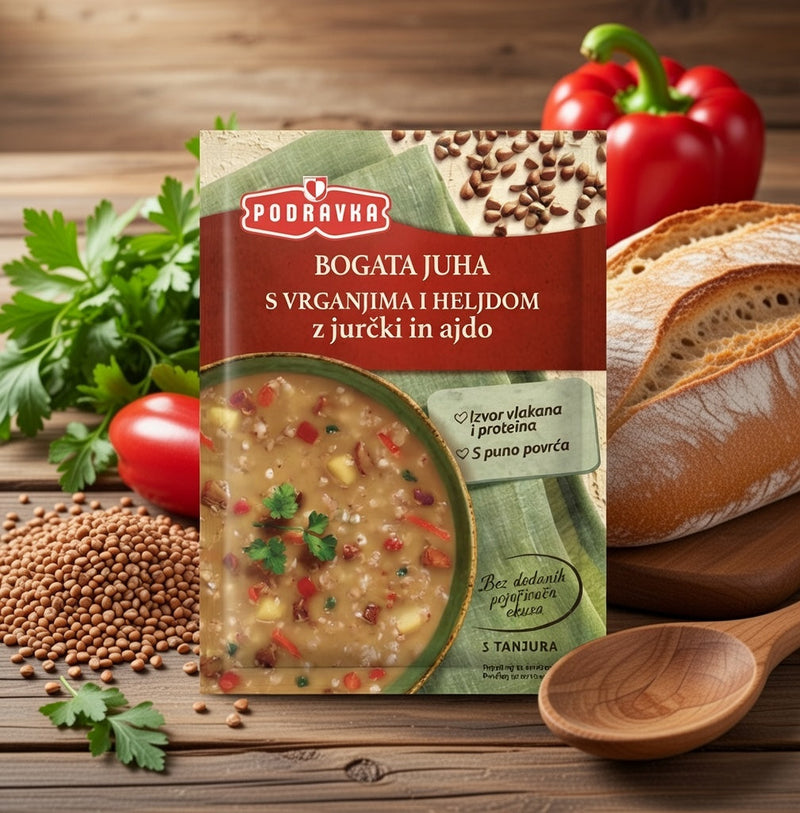 Podravka Bogata Juha Hearty Vegetable Soup with Porcini and Buckwheat Mix 70 g