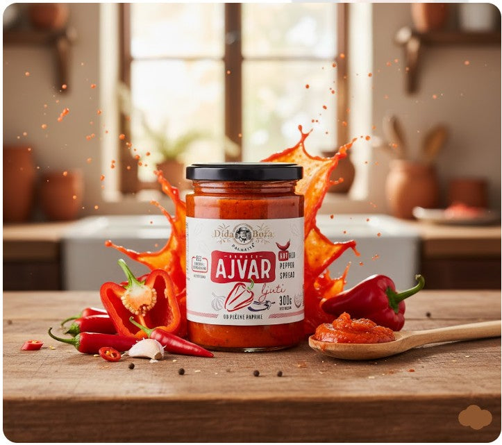 Dida Boza Homemade Hot Ajvar Roasted Red Pepper Spread 300 g — authentic pantry from Croatia | Hamilton Euromarket