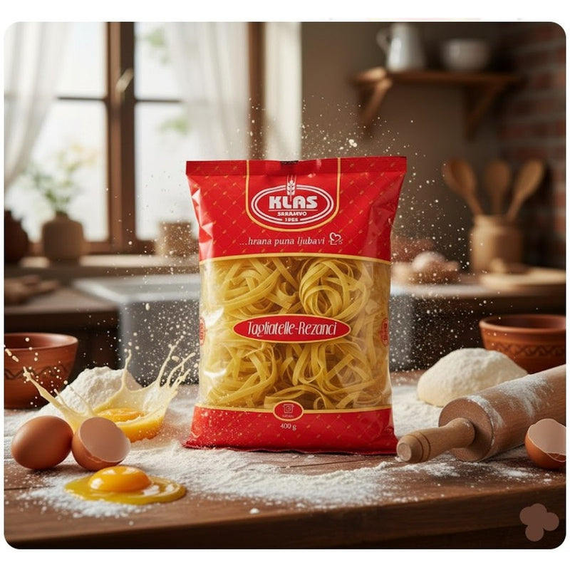 Klas Tagliatelle Rezanci Egg Noodles 400 g — authentic pantry from Bosnia and Herzegovina | Hamilton Euromarket