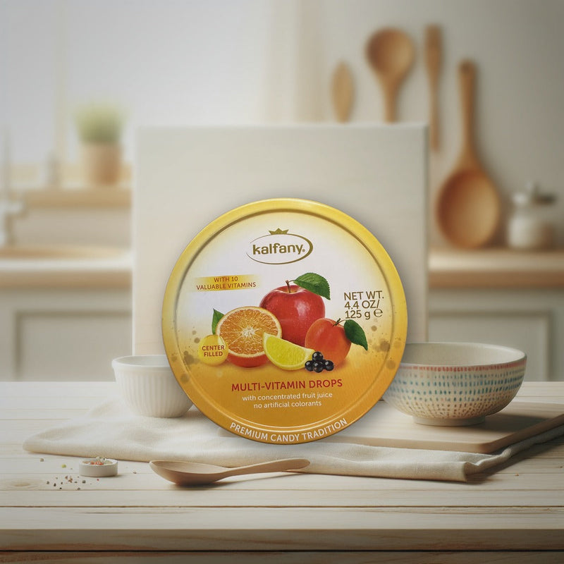 Kalfany Multi-vitamin Drops 60 g — authentic snacks-sweets from Romania | Hamilton Euromarket