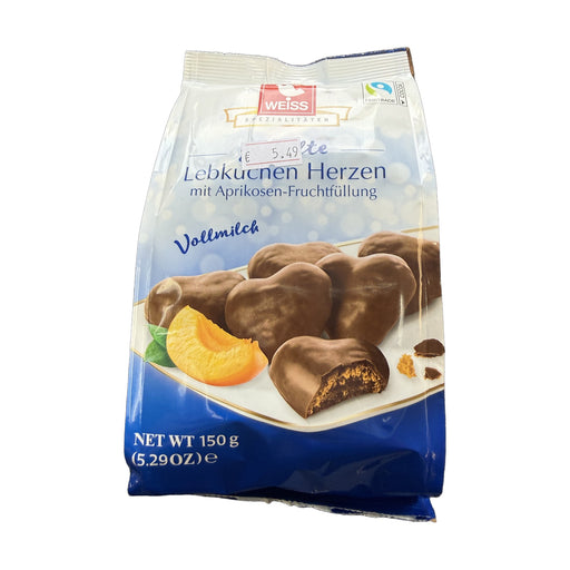 WEISS Spezialitaten Lebkuchen Herzen Vollmilch Aprikosen-Fruchtfullung 150 g | Hamilton Euromarket