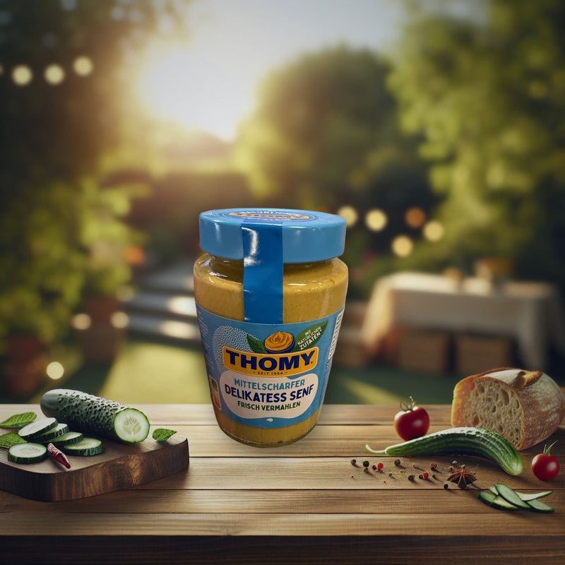 Thomy Delikatess Mustard Medium Hot (Mittelscharf) 250 ml — authentic pantry from Germany | Hamilton Euromarket