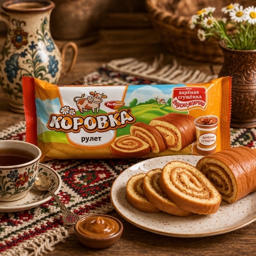 Korovka Sponge Roll Boiled Condensed Milk 200 g — authentic snacks-sweets from Russia | Hamilton Euromarket