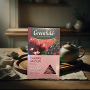 Greenfield Cherry Amour Black Tea 20 Pyramids 30 g — authentic beverage from Russia | Hamilton Euromarket