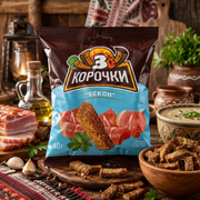Korochki Rye Croutons Bacon Flavor 40 g — authentic snack from Ukraine | Hamilton Euromarket