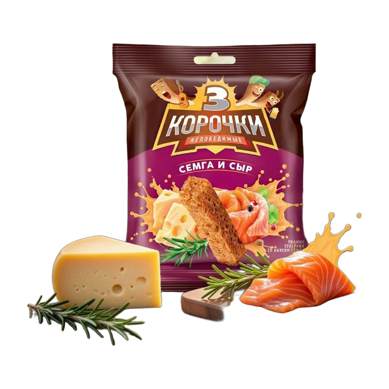 3 Korochki Korochki Rye & Wheat Croutons Salmon & Cheese Flavor 40 g | Hamilton Euromarket