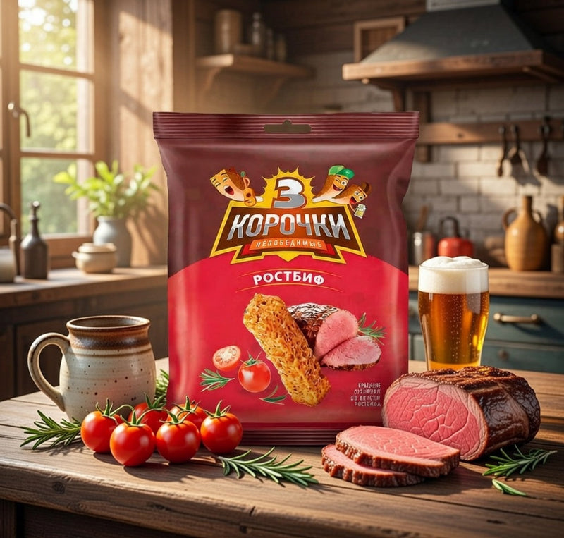 3 Korochki Korochki Rye Croutons Roast Beef Flavor 40 g