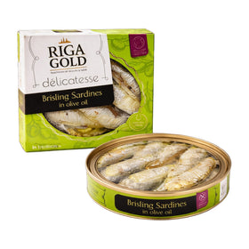 Riga Gold Smoked Brisling Sardines in Olive Oil, Latvian 120g (4.2oz)