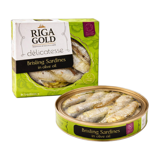 Riga Gold Smoked Brisling Sardines in Olive Oil 120 g | Hamilton Euromarket