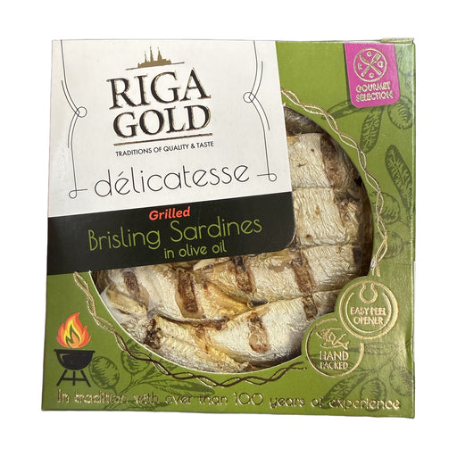 Riga Gold Délicatesse Grilled Brisling Sardines in Olive Oil 100 g | Hamilton Euromarket