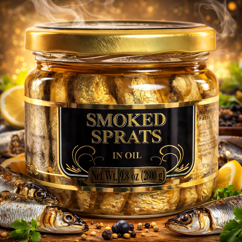 Riga Gold Smoked Sprats in Oil Glass Jar (Canned Fish) 270 g