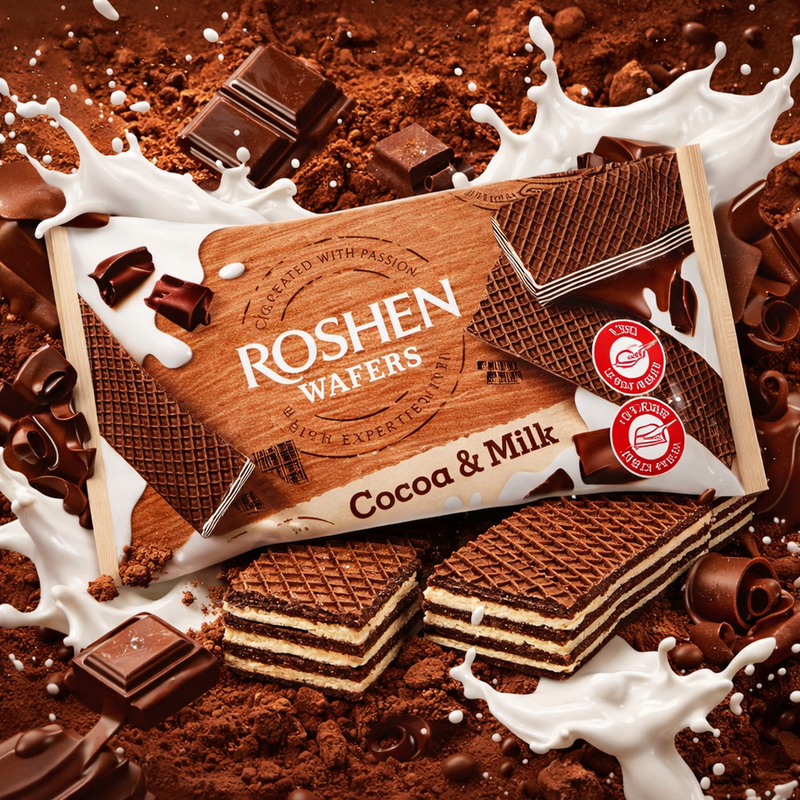 Roshen Wafers Cocoa & Milk Filling 216 g