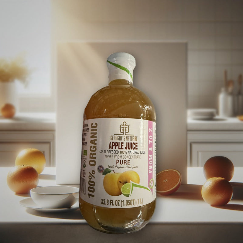 Georgia's Natural Cold Pressed 100% Organic Apple Juice Pure With Organic Lime Juice 33.8 Fl oz (1.05qt) (1 L) — authentic be