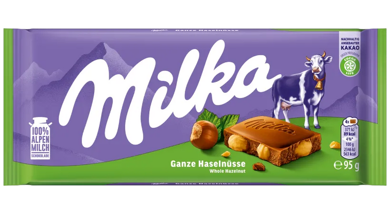 Milka Whole Hazelnuts Alpine Milk Chocolate Bar 95g (3.4oz)