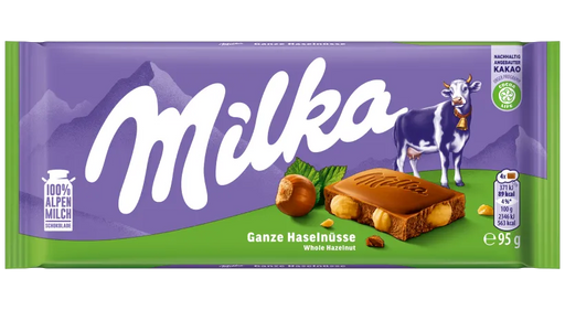 Milka Whole Hazelnuts Alpine Milk Chocolate Bar 95g (3.4oz)