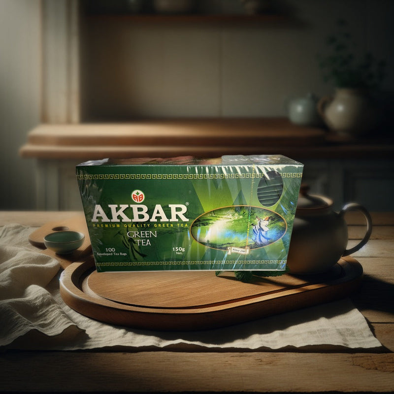 Akbar Premium Quality Green Tea 100 Enveloped Tea Bags 150g — authentic beverage from Sri Lanka | Hamilton Euromarket