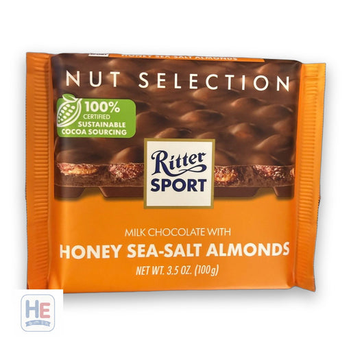 Ritter Sport Milk Chocolate with Honey Sea-Salt Almonds 100g (3.5oz)
