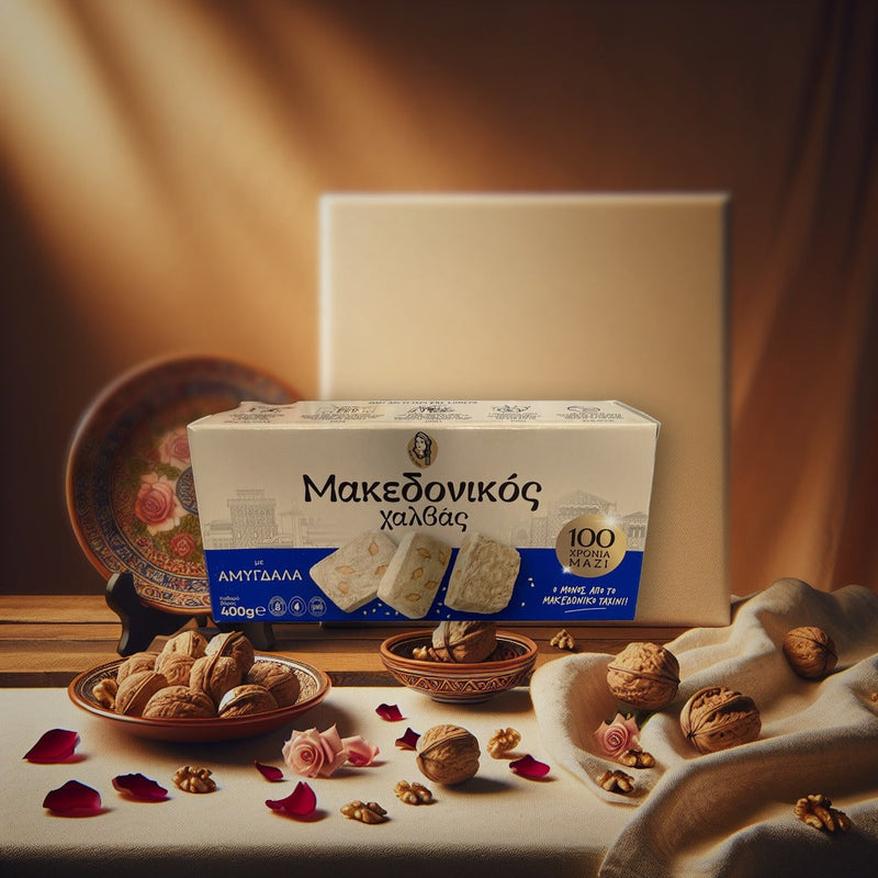 Afoi Chaitoglou Macedonian Halva With Almonds 400gr — authentic snacks-sweets from Germany | Hamilton Euromarket