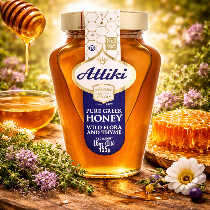 Attiki Pure Raw Greek Honey Wild Flora & Thyme 455 g