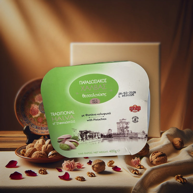 Mezap Traditional Halva Of Thessaloniki With Pistachios 250 g — authentic snacks-sweets from Greece | Hamilton Euromarket