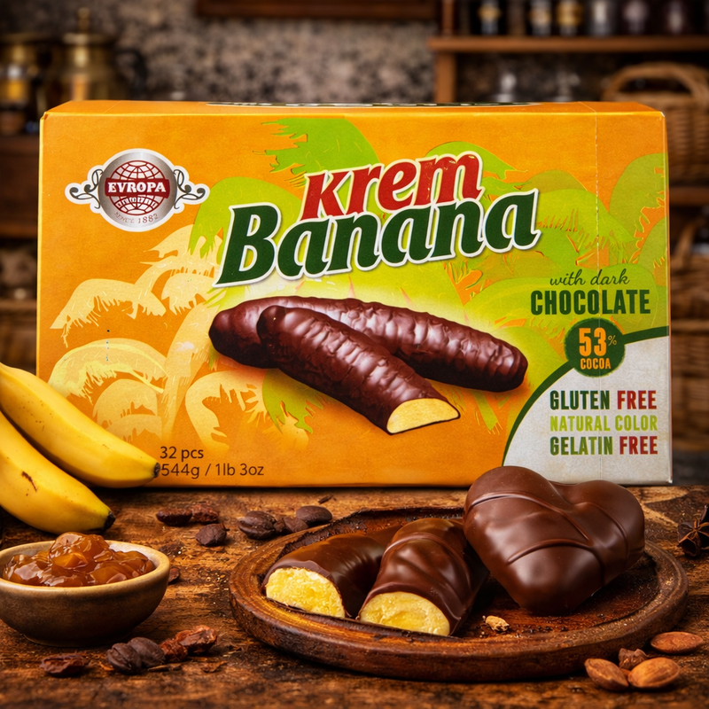 Evropa Krem Banana Dark Chocolate Banana Foam Candy 544 g