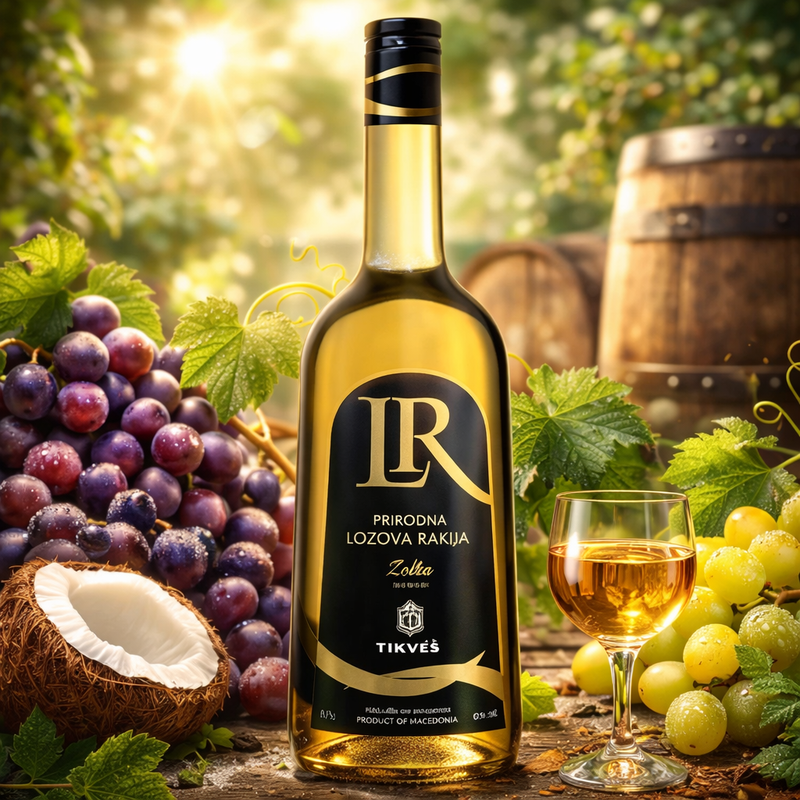 Tikves Lozova Rakija Žolta Oak Aged Grape Brandy 40% ABV 1 L