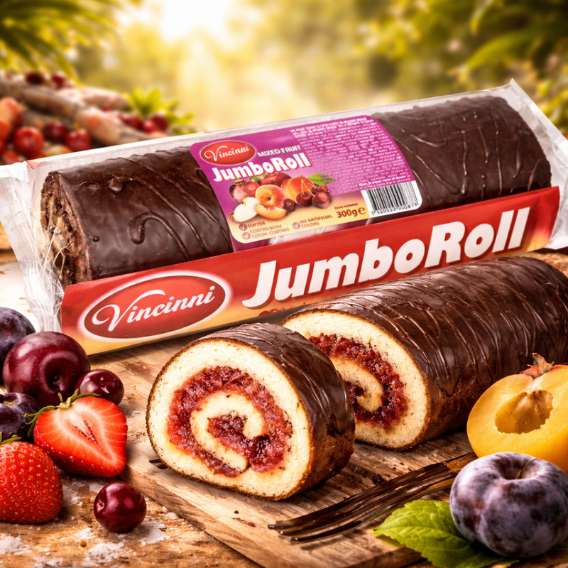 Vincinni Jumbo Roll Chocolate-Coated Swiss Roll Assorted Fruit 300 g