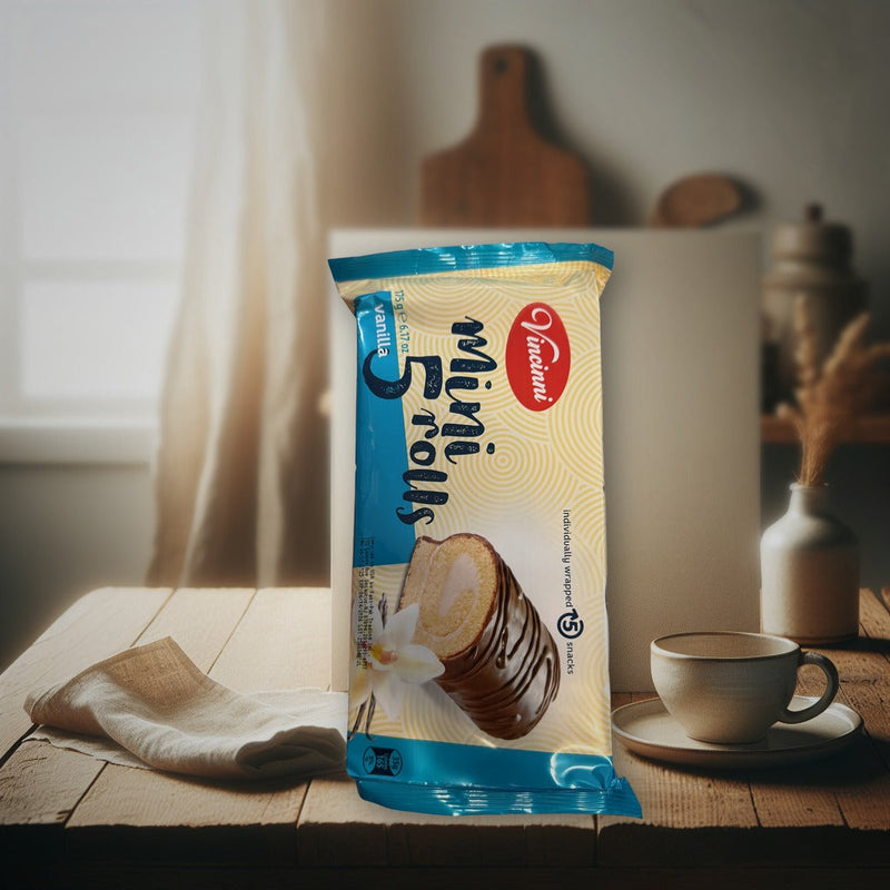 Vincinni Mini Rolls Vanilla 175 g — authentic snack from North Macedonia | Hamilton Euromarket