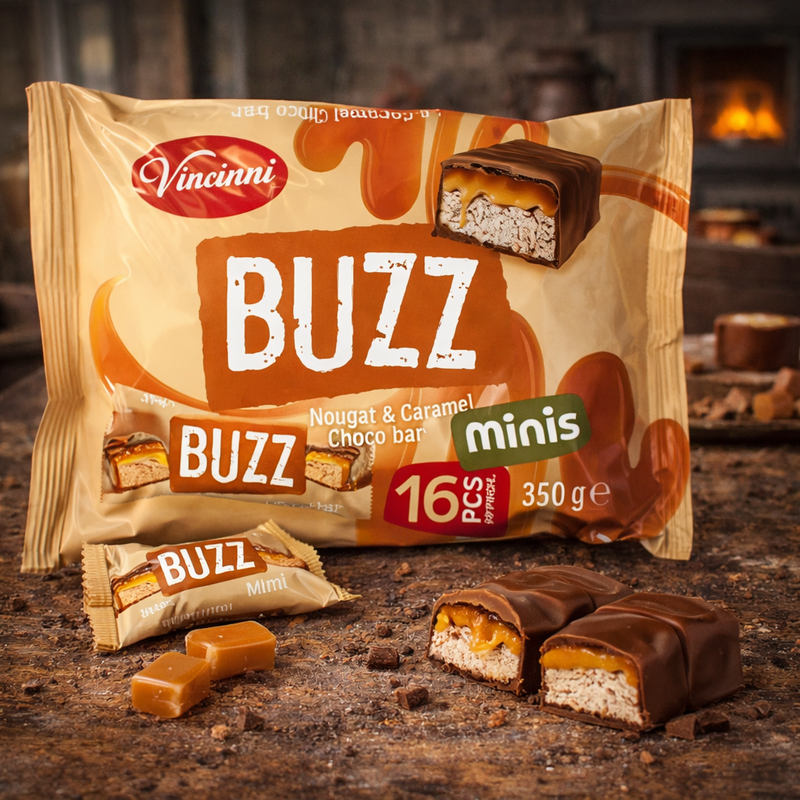 Vincinni Buzz Caramel Choco Bar Mini 16 pcs 350 g